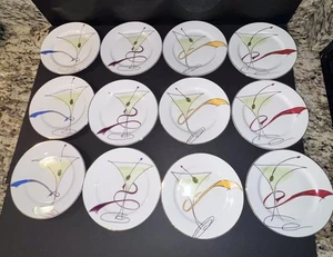 Pier 1 Martini Glas Motiv Goldrand 7 1/2" Salat Vorspeise Teller 12er Set - Bild 1 von 11