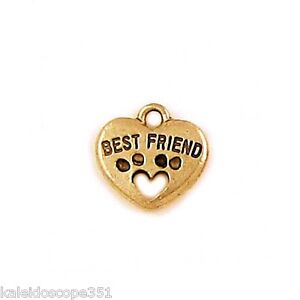 BEST FRIEND DOG OR CAT PAW JEWELRY PET CHARM GOLD PEWTER 4 BRACELET CHARMS PC34