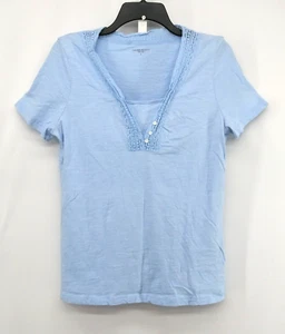 Laura Scott Shirt Womens Large Baby Blue Short Sleeve Pullover Blouse Top - Picture 1 of 6