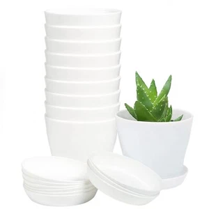 10 Pack Round Plastic Flower Plant Pot Seedling Nursery Pot with Trays - Picture 1 of 7