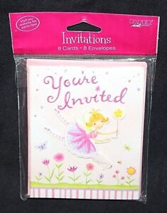 Paper Art Pink/White Garden Fairy Invitations w/ Envelopes  8 Ct