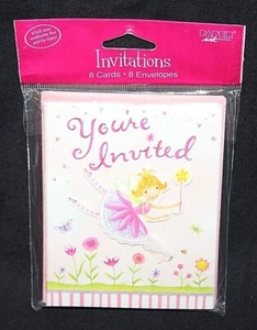 Paper Art Pink/White Garden Fairy Invitations w/ Envelopes 8 Ct - Picture 1 of 2