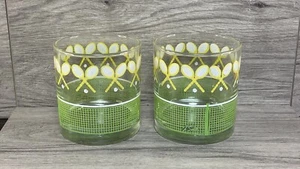 Vintage Libbey J. Scott Tennis Racket Lowball Whiskey Glasses HTF Barware 2pcs - Picture 1 of 17
