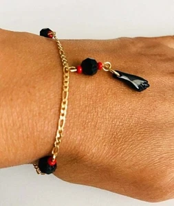 18K Gold Filled Azabache Bracelet Unisex Baby 6" / Pulsera Azabache 6" - B45 - Picture 1 of 4