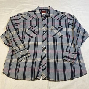 Vintage Rustler Pearl Snap Western Shirt Button Up X-Long Tail Gray Pink Sz XXL - Picture 1 of 6