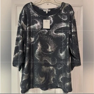 Emily Daniel’s 3/4 Damen Bluse Top Blau Und Silber Größe 2X Neu Mit Etikett - Bild 1 von 12
