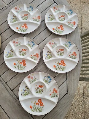 5 ASSIETTES A FONDUE FLEURS VINTAGE - Photo 1/4