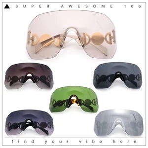 Womens Oversized Rectangle Rimless Shield Designer Jewel Hinge Diva Sunglasses - Picture 1 of 39