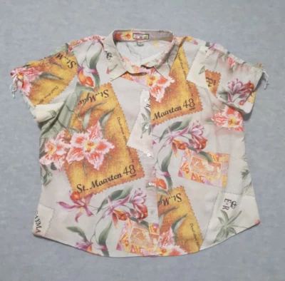 Женская гавайская рубашка Caribbean Joe размер XXL St Maarten Каймановы острова с цветочным рисунком - Изображение 1 из 4