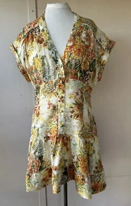 Alemais Sylvia Floral Mini Dress Size AU 14/ Hemp Cotton Button - Picture 1 of 14