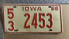 1968 Iowa license plate 53 2453 Jones Ford Chevy Dodge 11481