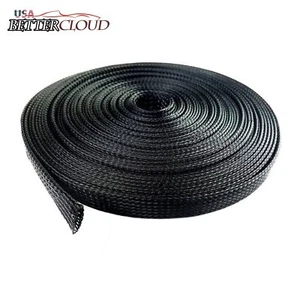 100 Feet 3/8" Expandable Wire Cable Sleeving Sheathing Braided Loom Tubing Black - Picture 1 of 4