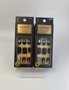 2Pack- Kiss Nails Impress Press On Manicure Short Gel Matte Black Silver Couture - Picture 1 of 10