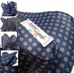 FAZZOLETTO DA TASCHINO BLU FAZZOLETTO SETA UOMO PER GIACCA pois fiori FANTASIA - Imagen 1 de 14