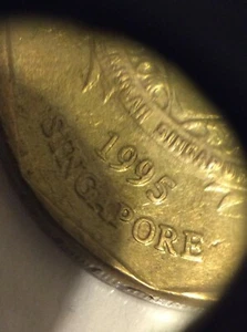 1995 $1 One Dollar Doubled Date / Doubled Letters Singapore Aluminum Bronze coin - Picture 1 of 5