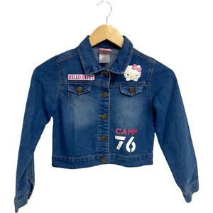 Hello Kitty Girl's Long Sleeve Full Button Up Camp 76 Blue Denim Jacket Size S - Picture 1 of 11