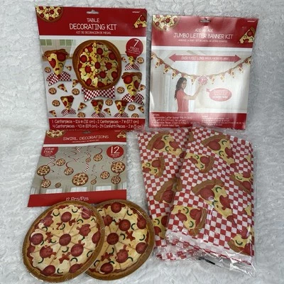 Pizza Birthday Party Supplies Set Plates, Tablecloths And Decorations Kit For 16 - Image 1 of 4
