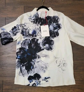 $1850 Alexander McQueen  SS24 Men's Dutch-Floral Print Short-Sleeve Shirt US 16+ - Picture 1 of 7