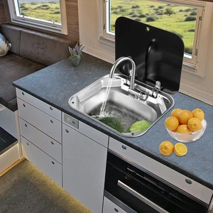 Hand Washing Basin Sink For RV Caravan Boat Camper van W/Faucet Stainless Steel - Picture 1 of 17