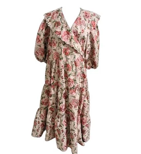 Asos Edition Floral Jacquard Smock Pink Wickelkleid Jakobsmuschelkragen US 16 Atemberaubend - Bild 1 von 6