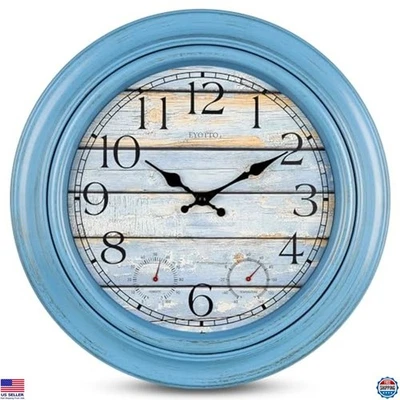 eYotto 18-Inch Waterproof Wall Clock with Thermometer, Hygrometer - Silent, Foto 1 de 4