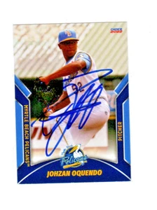 Tarjeta de béisbol firmada con autógrafo de Johzan Oquendo 2022 Myrtle Beach Pelicans xx - Imagen 1 de 2