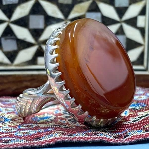 WOW anello da uomo in argento sterling 925 anello agata yemen rossa naturale aqeeq عقيق كبدي - Foto 1 di 12