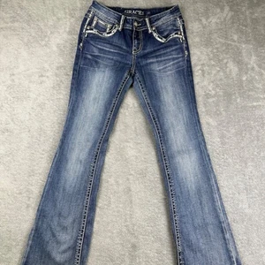 Grace in LA Embroidered Bootcut Jeans Cross Pockets Dark Wash Girls Size 16 - Picture 1 of 11