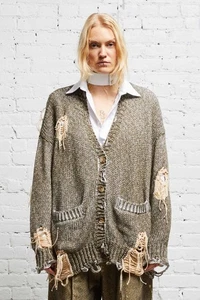 NWT~R13 Distressed Khaki Tweed Jumbo Cardigan Size XXS - Picture 1 of 5