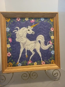 Vintage Unicorn Crewel Embroidery Long Stitch Completed Professionally Framed - Picture 1 of 18