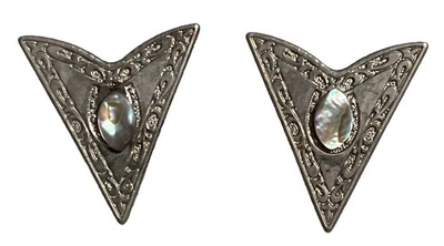 Par de puntas blusa camisa occidental madreperla tono plata herradura cuello Foto 1 de 4