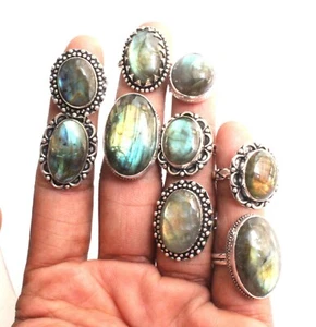 Anillos de piedras preciosas de labradorita anillos hechos a mano anillos superpuestos de plata para mujer T@-16 - Imagen 1 de 12