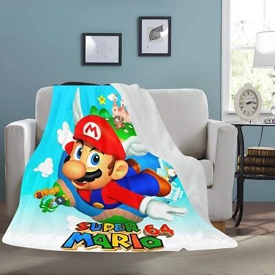 Vintage Style Retro Mario 64 US Nintendo Box Ultra-Soft Micro Fleece Blanket - Image 1 of 4