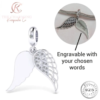 Dije Alas de Ángel Grabado Genuino Plata de Ley 925 - Personalizado/Memorial Foto 1 de 4