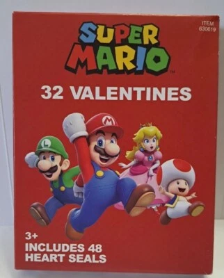 Super Mario 32 valentines day cards with 48 Heart Seals  - Image 1 of 2