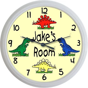 Dinosaur Dino Personalized Wall Clock Tyrannosaurus Rex Triceratops Custom New - Picture 1 of 2