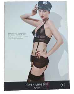 Sexy Police Uniform Costume L 16-18 Undercover Cop Bodysuit Suspenders Pants Hat - Picture 1 of 24