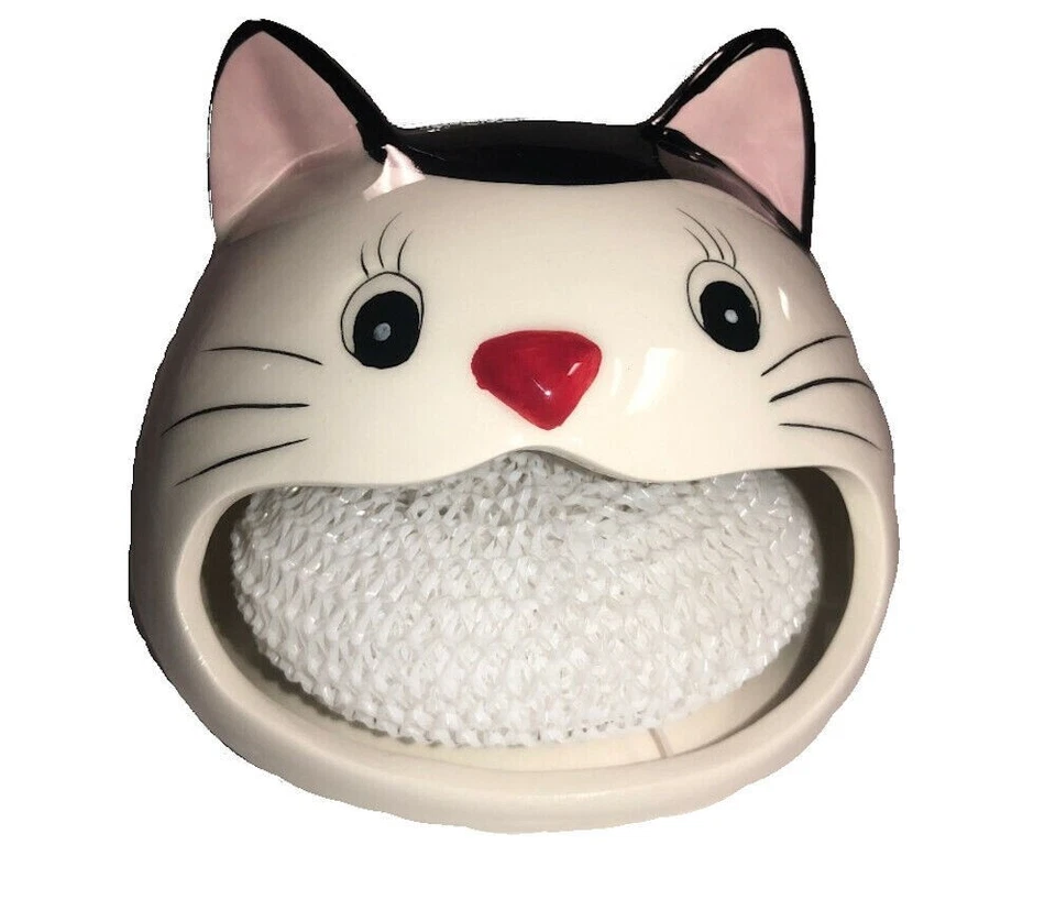 Soporte de cerámica CAT Scrubby con esponja Scrubbie fregadero de cocina almohadilla para fregar NUEVO Foto 1 de 1