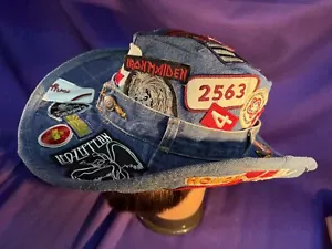 Cowboy Hat size 7 3/4 or XXL handmade upcycled blue jeans patches rockabilly - Picture 1 of 12