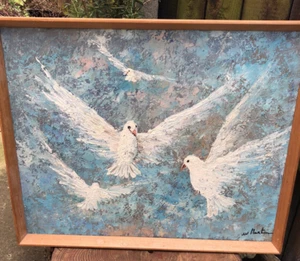 Vintage 1950/60's Birds oil on board painting framed mid century signed W.Martin - Picture 1 of 7