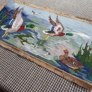 Vintage tapestry, needlepoint on canvas, complete, DAWN DUCKS - Picture 1 of 12