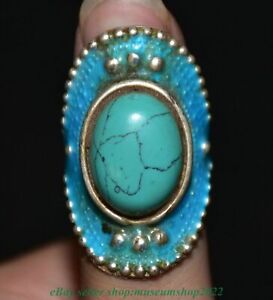 1,2 pouces ancienne bague statue en émail argent chinois turquoise bijoux ornements bijoux