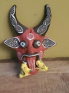 Diablito Devil Mask  Clay Pottery Ocumicho Michoacán Mexican Folk Art Painted
