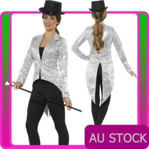 Ladies Silver Tailcoat Sequin Costume Cabaret 1920s Jazz Gatsby Magician Jacket - Picture 1 of 5
