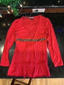 LA Kitty Red Shirt Girls Large Blouse With Rhinestones Teen Preteen Long Sleeve - Picture 1 of 4