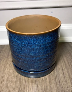 Better Homes & Gardens Fioriera in Ceramica 6" - Smaltata Blu con Piattino - Foto 1 di 7