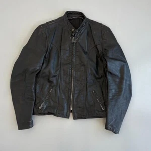 Vintage 70s Brooks Black Leather Jacket Biker Full Zip Genuine Size 40 - Picture 1 of 8