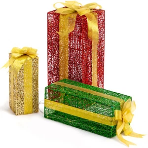 Lighted Gift Box Set of 3 Prelit Holiday Present Boxes with 90 Warm White - Picture 1 of 12