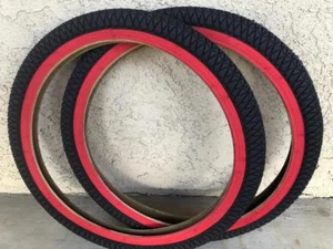 2 TIRES 20X1.95 BMX FREESTYLE BICYCLE DURO BIKE TIRE - RED WALL - Picture 1 of 2