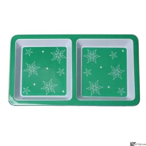 Snowflakes Holiday 2-Section Tray 12in Christmas Serving Dish, Green White - Picture 1 of 2